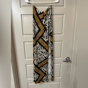 Long, printed swim coverup with high slit.